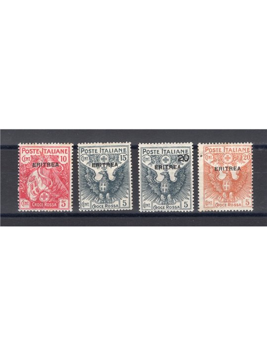 Eritrea 1916 Red Cross series no. 41/44 with excellent centring Biondi certificate Cat. €800 (**)