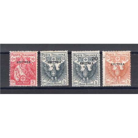 Eritrea 1916 Red Cross series no. 41/44 with excellent centring Biondi certificate Cat. €800 (**)
