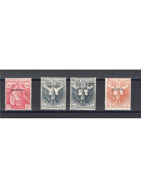 Eritrea 1916 Croce Rossa serie n° 41/44 Cert. Biondi Cat. € 450 (**)