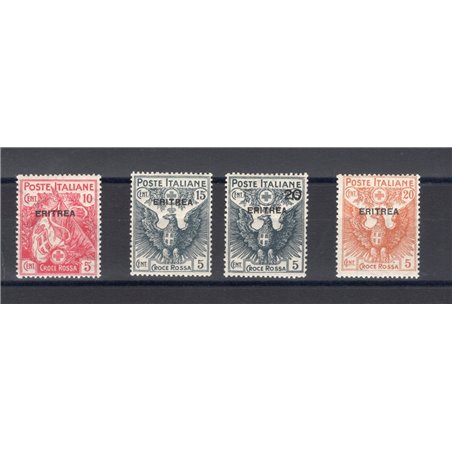 Eritrea 1916 Croce Rossa serie n° 41/44 Cert. Biondi Cat. € 450 (**)
