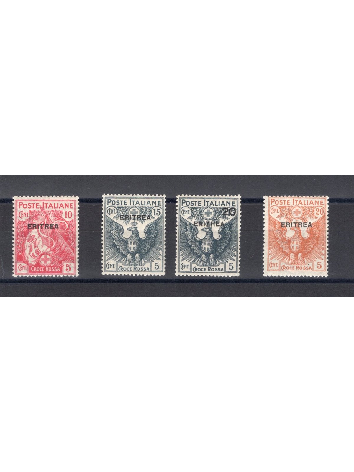 Eritrea 1916 Croce Rossa serie n° 41/44 Cert. Biondi Cat. € 450 (**)