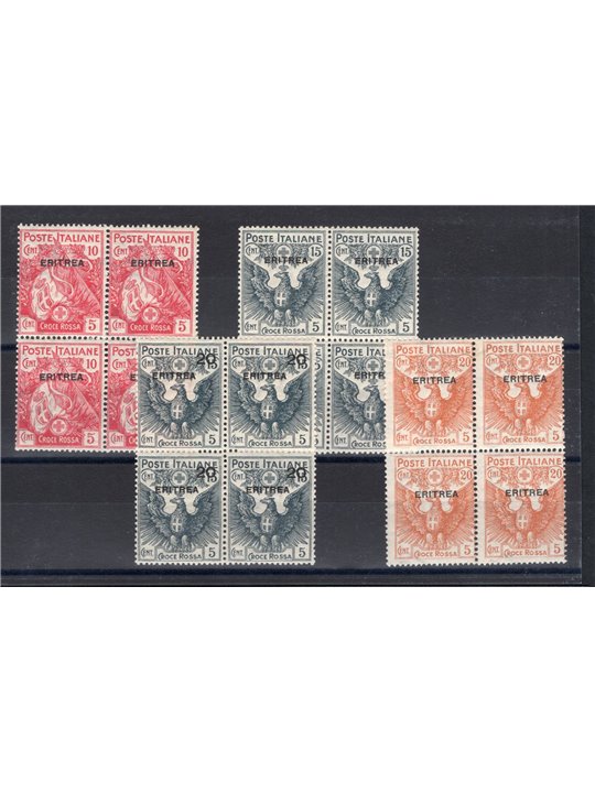 Eritrea 1916 Red Cross series no. 41/44 in a block of four Biondi certificate Cat. €1,800+ (**)