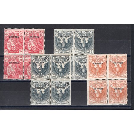 Eritrea 1916 Red Cross series no. 41/44 in a block of four Biondi certificate Cat. €1,800+ (**)
