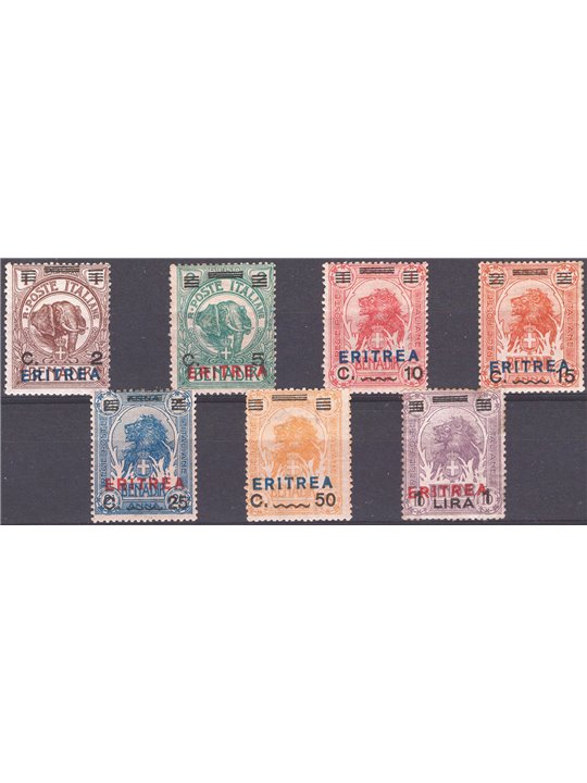 Eritrea 1924 Overprints in various colours series no. 80/86 Cat. €120 (* )