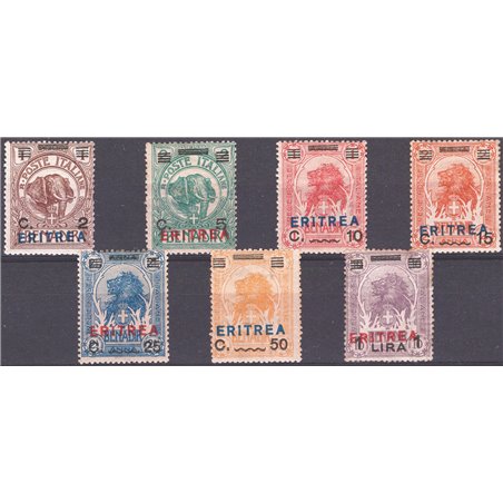 Eritrea 1924 Overprints in various colours series no. 80/86 Cat. €120 (* )