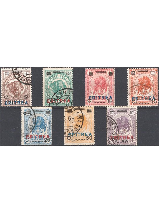 Eritrea 1924 Overprint in various colours series nos. 80/86 Cat. €180 (U)