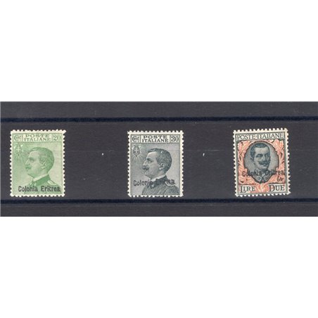 Eritrea 1924 Soprast. serie n° 93/95 con ottima centratura Cert. Biondi Cat. € 2.100 (**)
