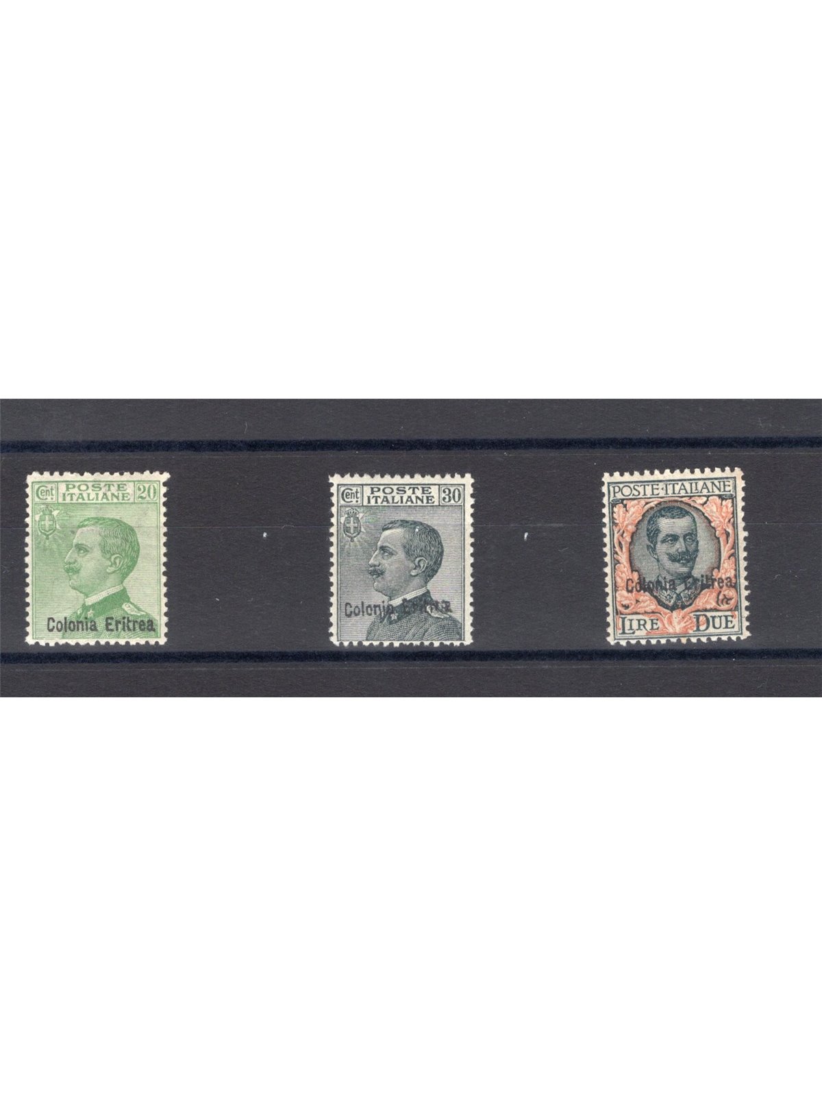 Eritrea 1924 Soprast. serie n° 93/95 con ottima centratura Cert. Biondi Cat. € 2.100 (**)