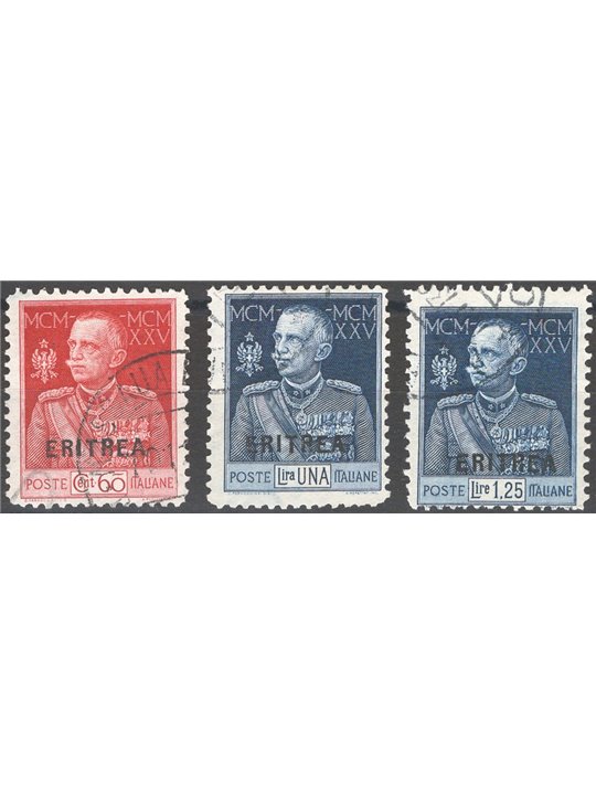 Eritrea 1925/26 Jubilee perforation 11 series nos. 96/98 Cat. €110 (U)