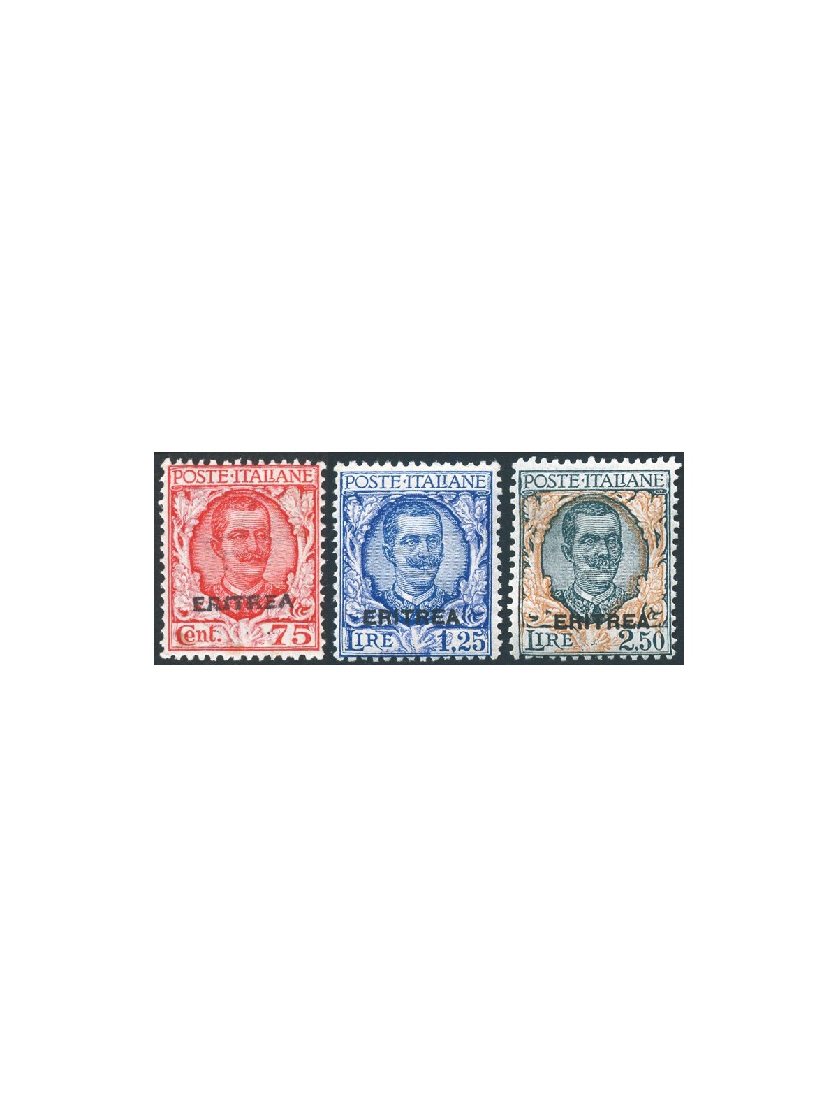 Eritrea 1926 Floreale soprast. serie n° 113/15 con ottima centratura Cert. Biondi Cat. € 4.950 (**)