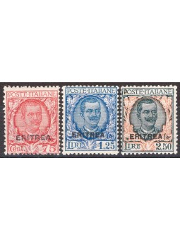 Eritrea 1926 Floral overprint series no. 113/15 Biondi Cert. Cat. € 1,650 (**)
