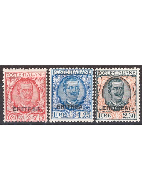 Eritrea 1926 Floreale soprast. serie n° 113/15 Cert. Biondi Cat. € 1.650 (**)
