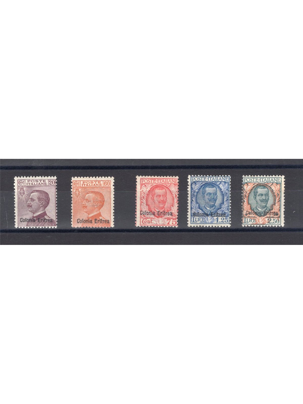 Eritrea 1928/29 Soprast. serie n° 123/27 Cert. Biondi Cat. € 2.500 (**)
