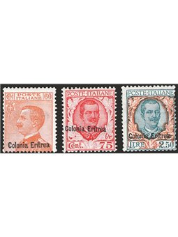 Eritrea 1928/29 Francobolli d'Italia del 1926 soprast. serie n° 123/27 Cert. CiBaFil Cat. € 1.000 (*)