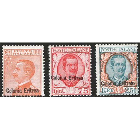 Eritrea 1928/29 Francobolli d'Italia del 1926 soprast. serie n° 123/27 Cert. CiBaFil Cat. € 1.000 (*)