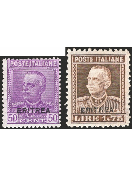 Eritrea 1928/29 Soprast. tipo Parmeggiani serie n° 136/37 Cert. CiBaFil Cat. € 300 (*)