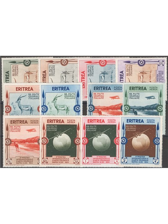Eritrea 1934 Mostra Coloniale serie n° 220/25 + P.A. 1/6 Cat. € 132 (*)