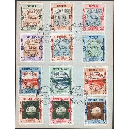 Eritrea 1934 Mostra coloniale su due cartoncini serie n° 220/25 + P.A. 1/6 Cat. € 400 (U)