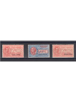 Eritrea 1907/21 Express overprinted series no. 1/3 with excellent centring Cert. Biondi Cat. € 1,600 (** )