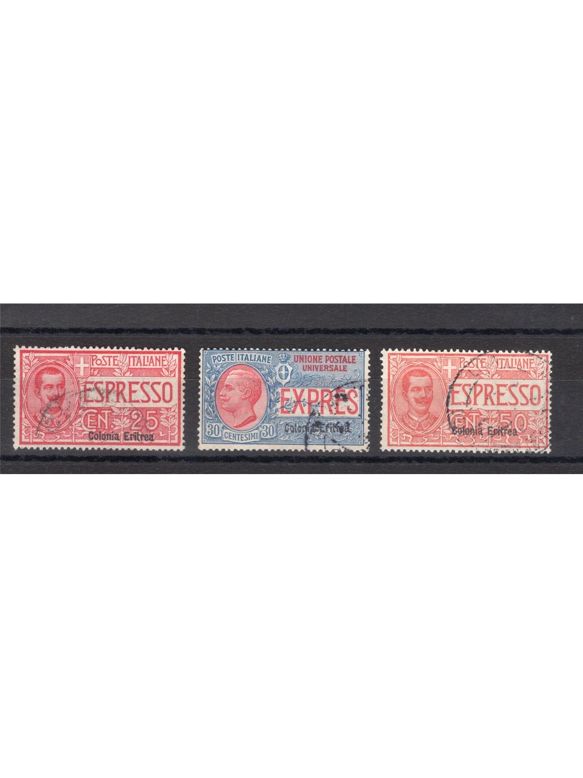 Eritrea 1907/21 Express overprint series no. 1/3 Biondi certificate Cat. €400 (U)