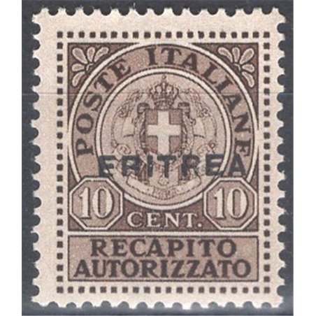 Eritrea 1939 Authorised delivery 10 c. brown overprint no. 1 Cat. €125 (**)
