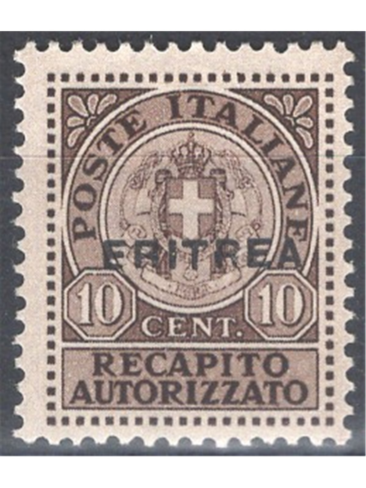 Eritrea 1939 Authorised delivery 10 c. brown overprint no. 1 Cat. €125 (**)