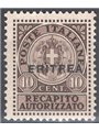 Eritrea 1939 Authorised delivery 10 c. brown overprint no. 1 Cat. €125 (**)
