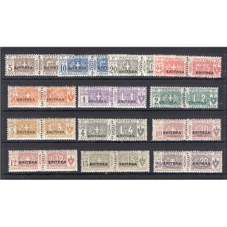 Eritrea 1917/24 Pacchi postali soprast. con caratteri grandi serie n° 9/21 Cert. CiBaFil Cat. € 3.000 (**)