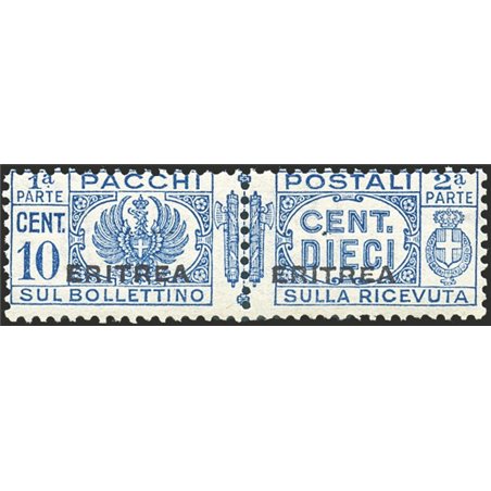 Eritrea 197 Postal parcels 10 c. light blue with overprint in large type No. 22 Biondi Certified Cat. €18,000 (**)