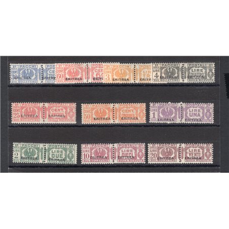 Eritrea 1927/37 Pacchi postali con soprast. serie n° 23/32. Firm. AD ED Cert. Biondi Cat. € 9.000 (**)