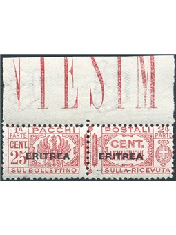 Eritrea 1935 Postal parcels 25 c. carmine with overprint in centre no. 23b. Signed AD ED certified by Biondi catalogue price €2,