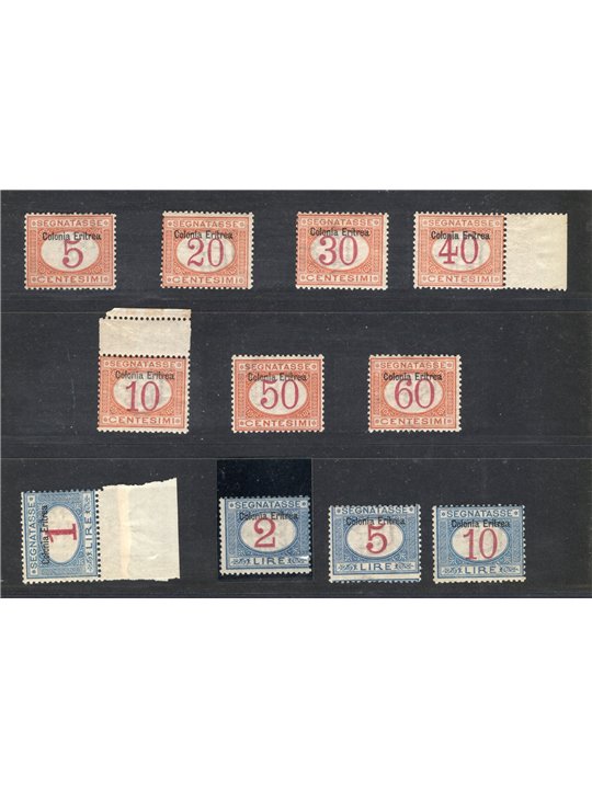 Eritrea 1903 Segnatasse con soprast. serie n° 1/11 Cert. CiBaFil Cat. € 17.000 (**)