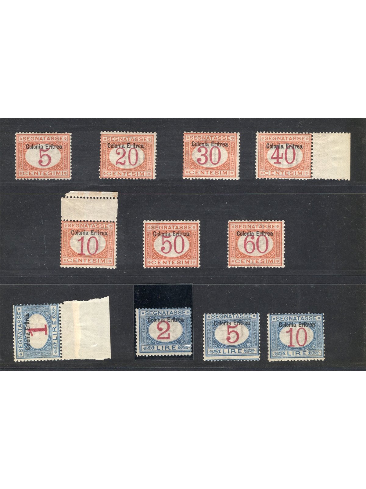 Eritrea 1903 Segnatasse con soprast. serie n° 1/11 Cert. CiBaFil Cat. € 17.000 (**)