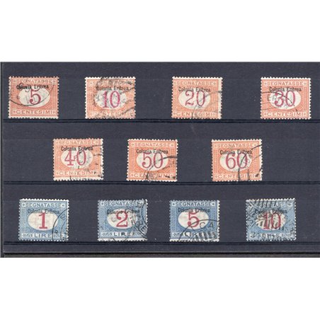Eritrea 1903 Segnatasse con soprast. e buona centratura serie n° 1/11 Cert. Biondi Cat. € 2.450 (U)