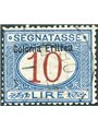 Eritrea 1903 Segnatasse 10 £ azzurro e carminio con soprast. in alto n° 11 Cert. Biondi Cat. € 1.100 (U)