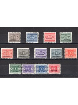 Eritrea 1934 Segnatasse soprast. serie n° 26/38 Cert. Biondi Cat. € 600 (**)
