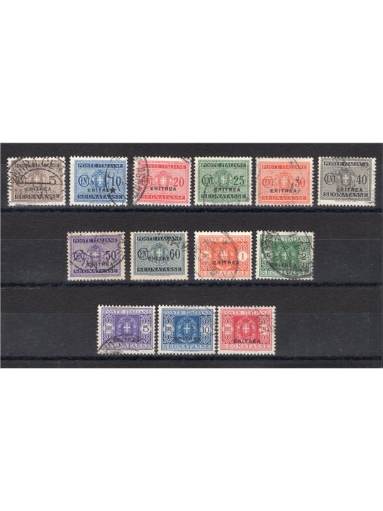 Eritrea 1934 Segnatasse soprast. serie n° 26/38 Cat. € 500 (U)
