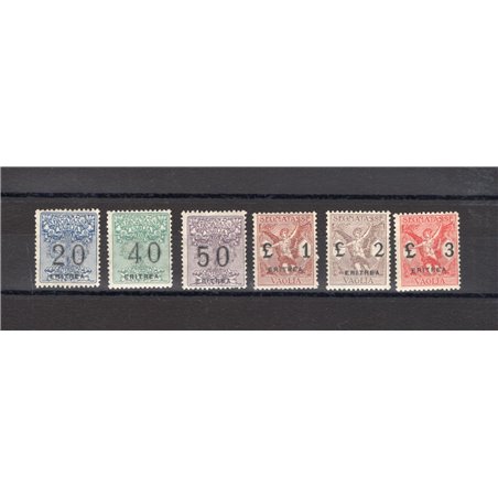 Eritrea 1924 Segnatasse vaglia soprast. serie n° 1/6 Cert. CiBaFil Cat. € 600 (*)