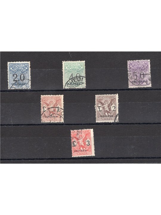 Eritrea 1924 Segnatasse vaglia soprast. serie n° 1/6 Cert. Biondi Cat. € 1.400 (U)