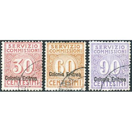 Eritrea 1916 Servizio commissioni soprast. serie n° 1/3 Cert. Biondi Cert. Biondi Cat. € 700 (U)