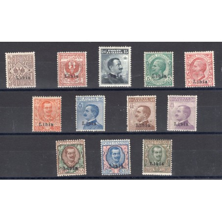 Libia 1912/15 Floreale e Michetti soprast. serie n° 1/12 con ottima centratura Cert. Biondi Cat. € 7.500 (**)