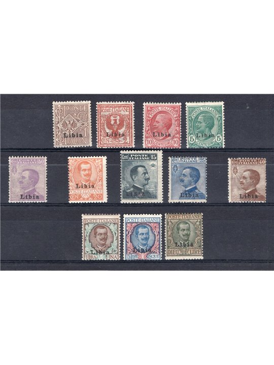 Libia 1912/15 Floreale e Michetti soprast. serie n° 1/12 Cert. Biondi Cat. € 3.750 (**)