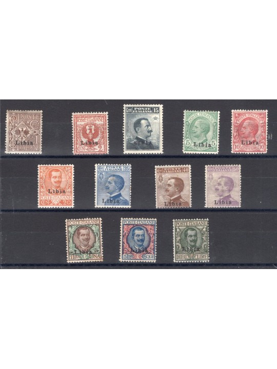 Libia 1912/15 Floreale e Michetti soprast. serie n° 1/12 con ottima centratura Cert. Biondi Cat. € 3.000 (*)