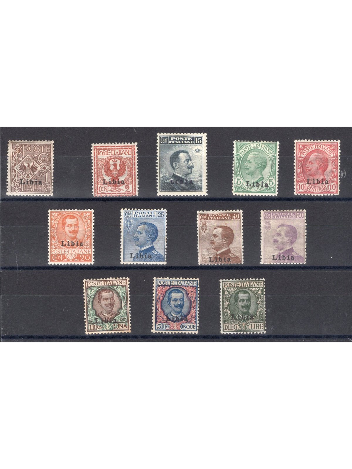 Libya 1912/15 Floral and Michetti overprint series no. 1/12 with excellent centring Biondi Cert. Cat. €3,000 (*)