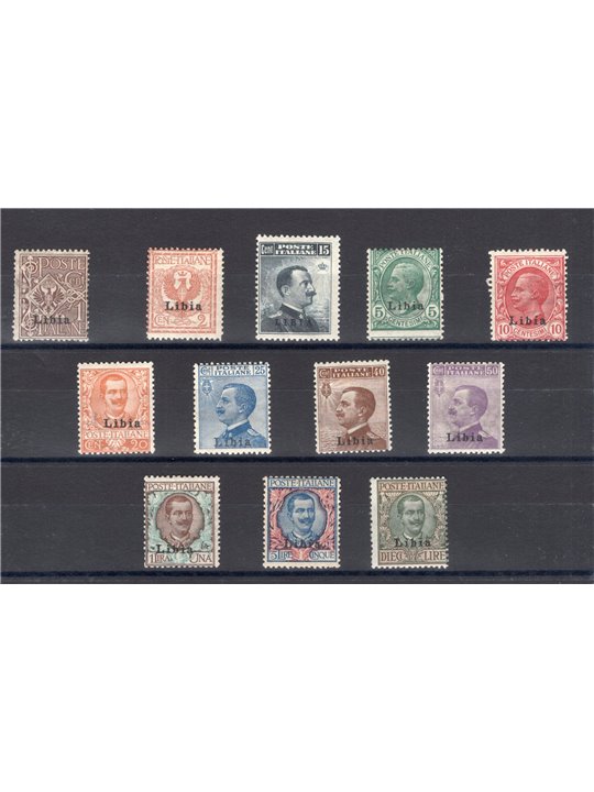 Libia 1912/15 Floreale e Michetti soprast. serie n° 1/12 Cert. Biondi Cat. € 1.500 (*)