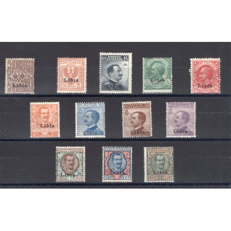 Libia 1912/15 Floreale e Michetti soprast. serie n° 1/12 Cert. Biondi Cat. € 1.500 (*)