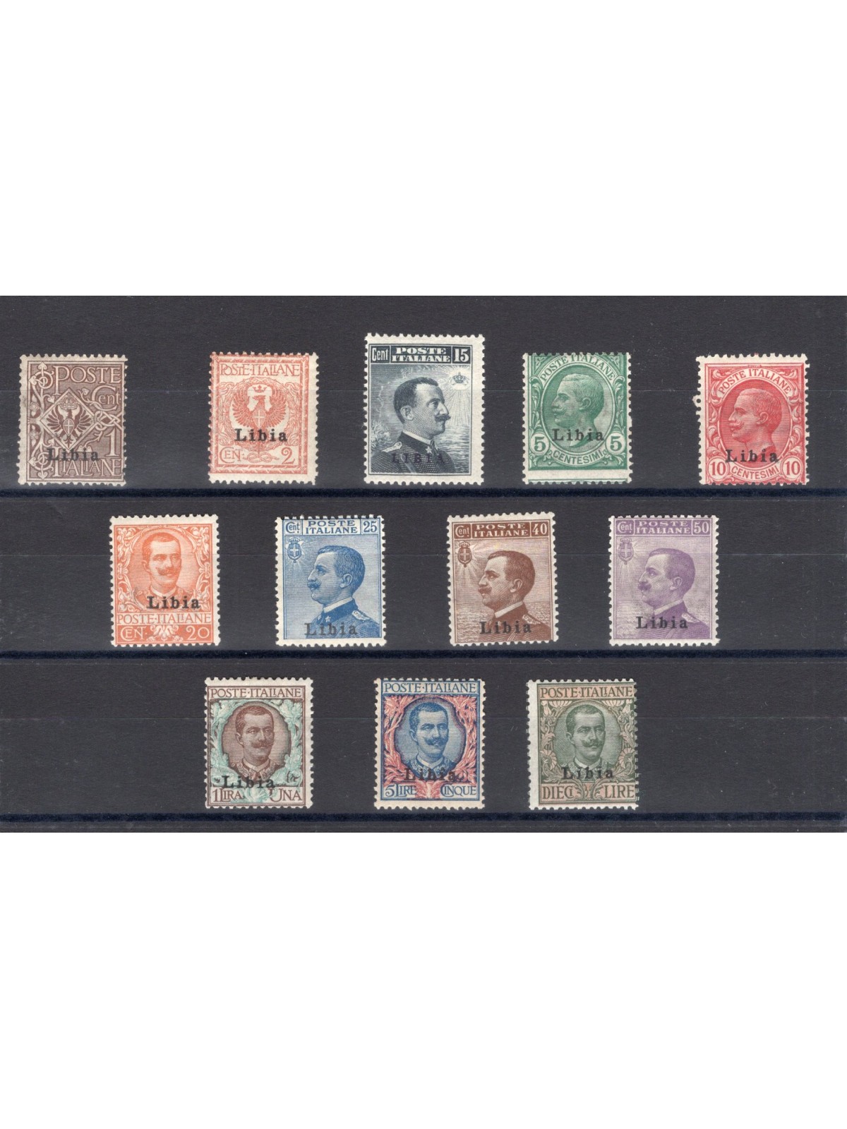 Libia 1912/15 Floreale e Michetti soprast. serie n° 1/12 Cert. Biondi Cat. € 1.500 (*)