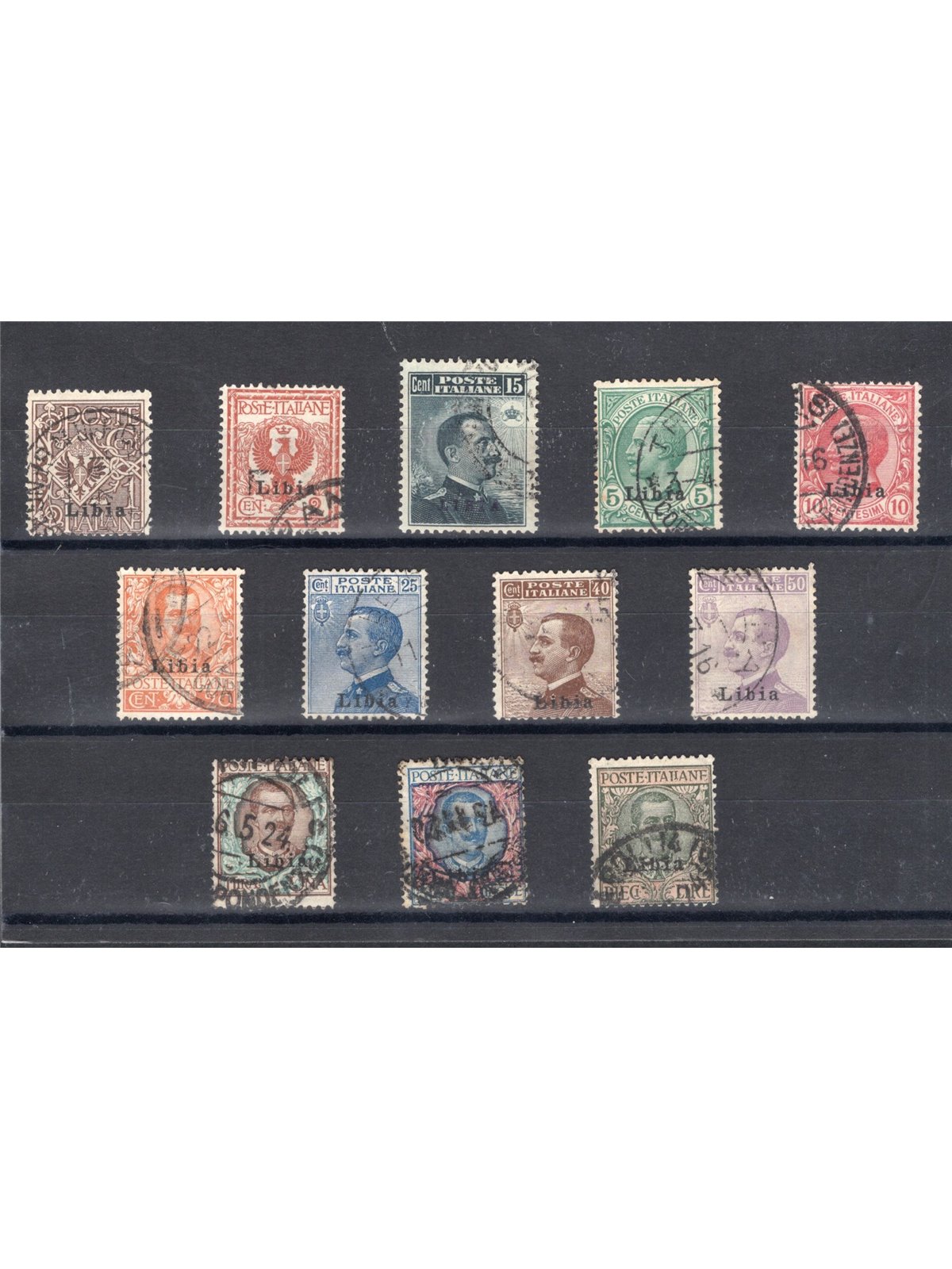 Libia 1912/15 Floreale e Michetti soprast. serie n° 1/12 Cert. CiBaFil Cat. € 1.200 (U)