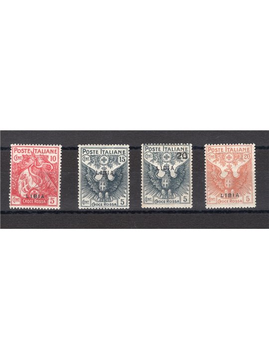 Libia 1915/16 Croce Rossa serie n° 13/16 Cert. Biondi Cat. € 450 (**)