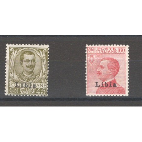 Libya 1917/18 Floral 45 c. olive and Michetti 60 c. carmine overprint of the 1 type series no. 18/19 Cat. € 275 (**)